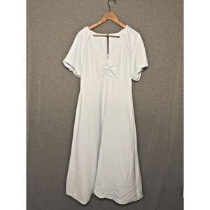 Calista Baby Blue Short Sleeve Rouched VNeck Spring Casual Church Wedding